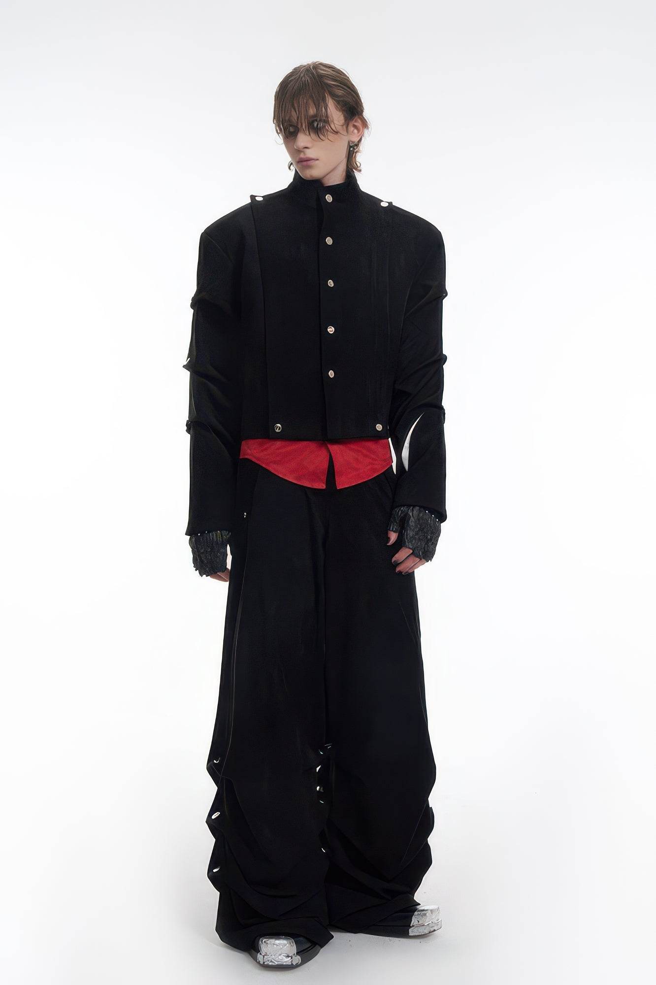 Men's Black Suede Short Jacket - Spring Crinkle Sleeve Coat