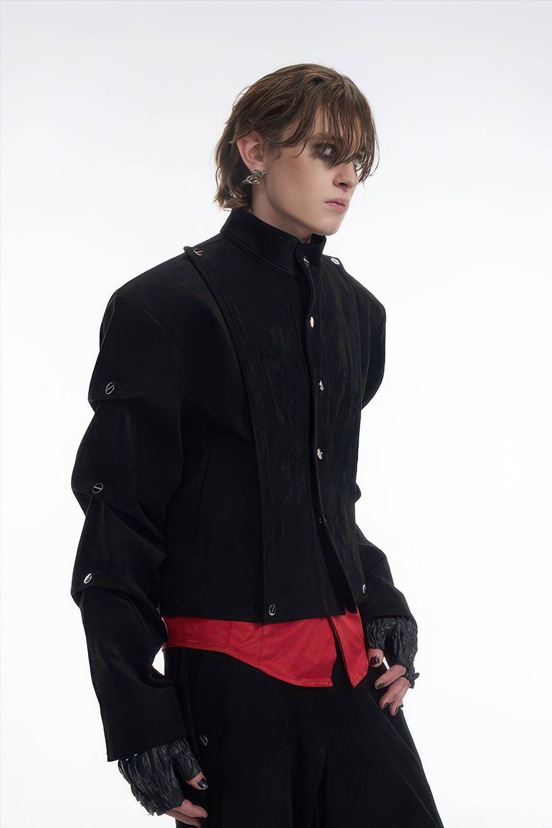 Men's Black Suede Short Jacket - Spring Crinkle Sleeve Coat