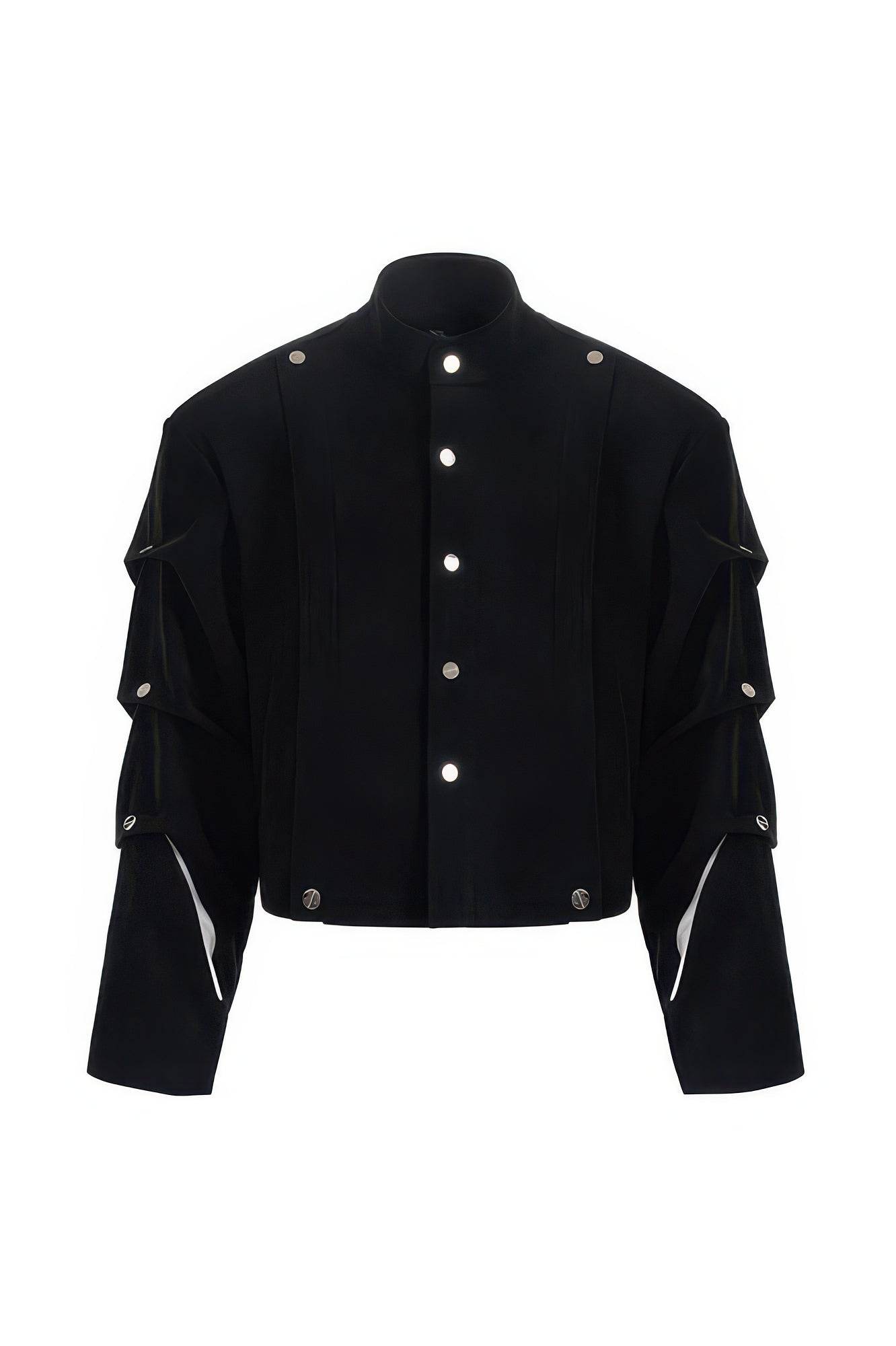 Men's Black Suede Short Jacket - Spring Crinkle Sleeve Coat