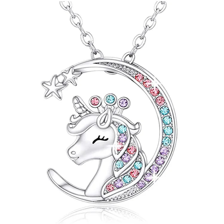 Collier pendentif en cristal lune licorne