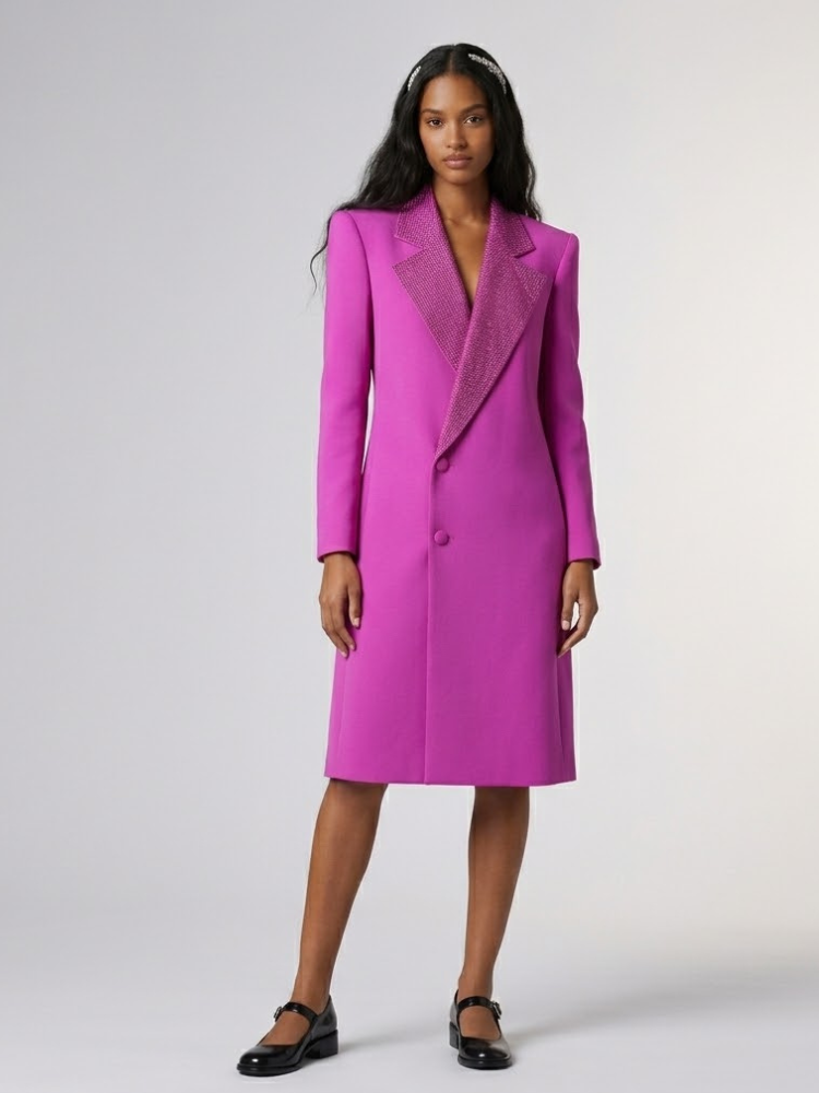 Nolita Crystal Lapel Fuchsia Long Blazer Coat
