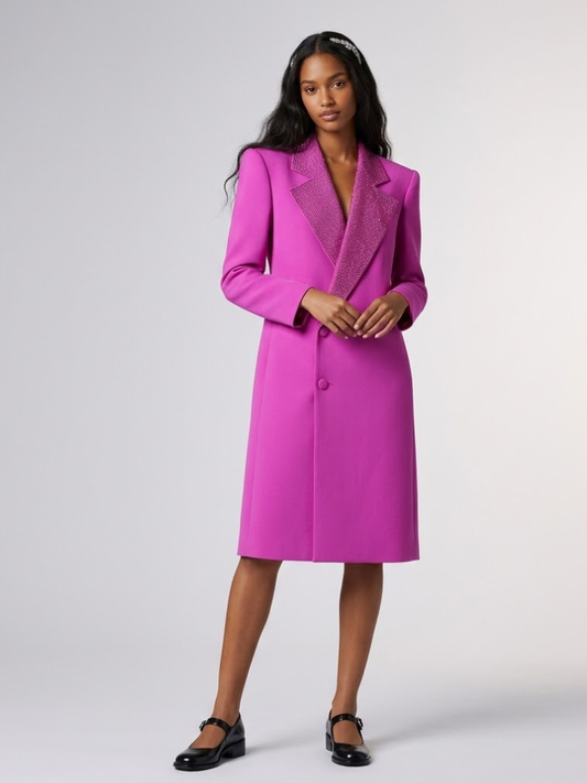 Nolita Crystal Lapel Fuchsia Long Blazer Coat