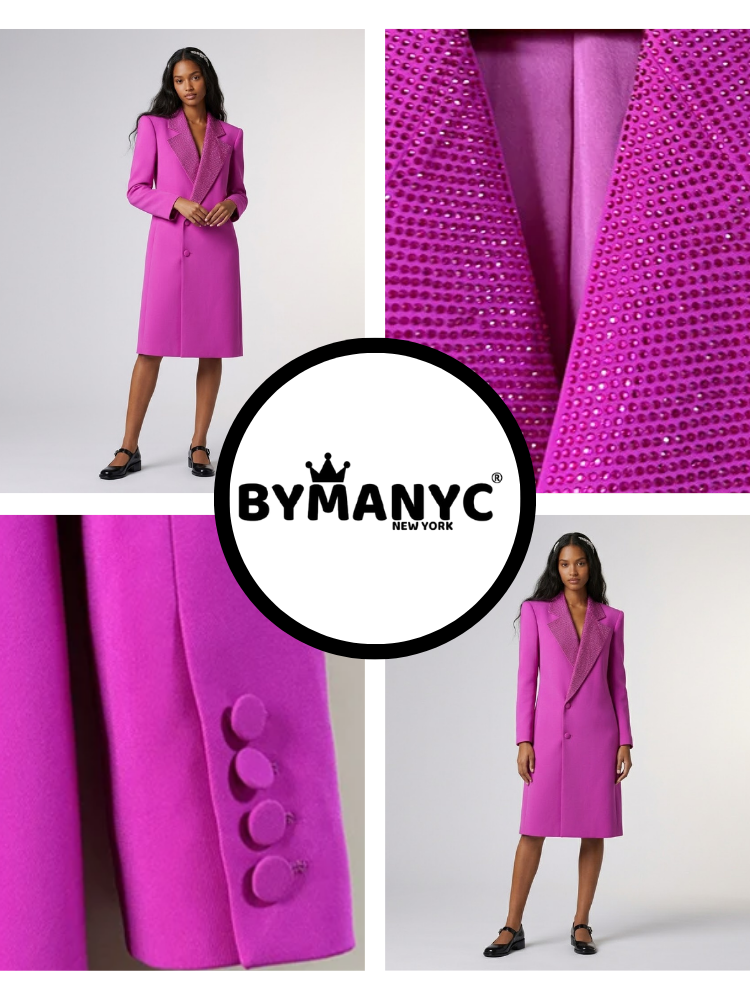 Nolita Crystal Lapel Fuchsia Long Blazer Coat