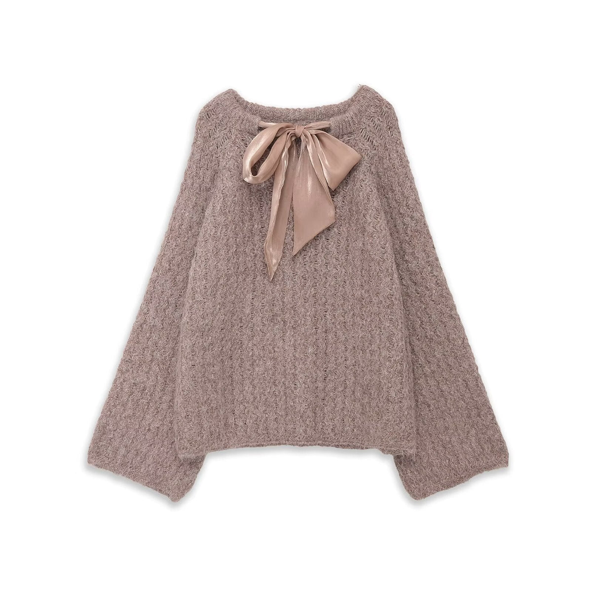 Oversized Mohair Knit Sweater with Satin Bow
