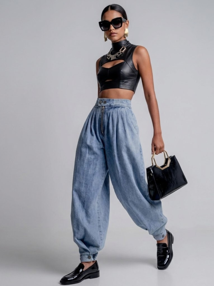 SoHo Luxe Light Blue Pleated Balloon Pants