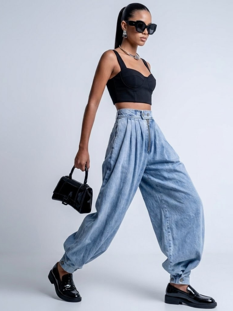 SoHo Luxe Light Blue Pleated Balloon Pants