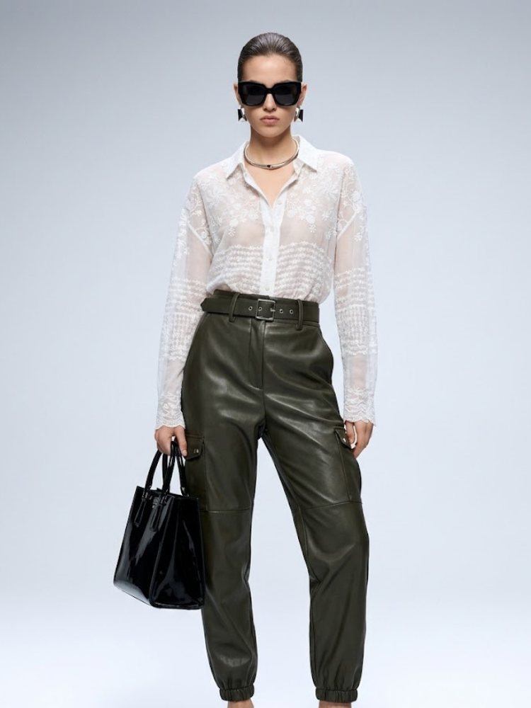 SoHo Olive Faux Leather Cargo Jogger Pants
