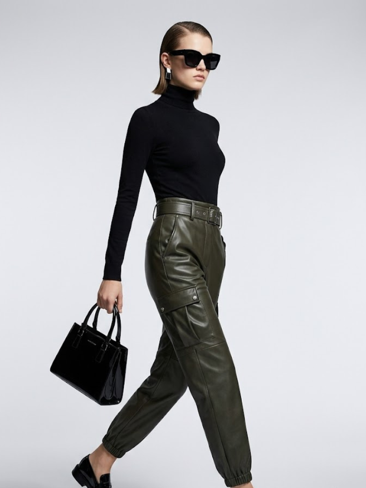 SoHo Olive Faux Leather Cargo Jogger Pants