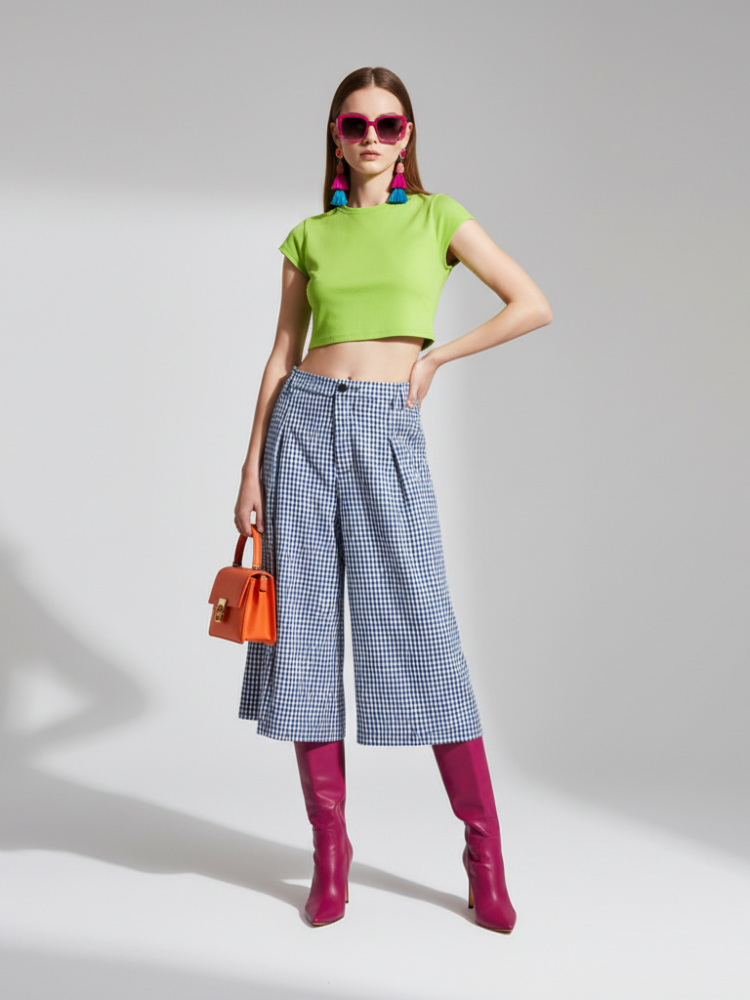 Plaid Wide-Leg Pants, Brooklyn Heights | Women - BYMANYC ® New York