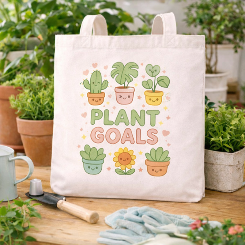 Kawaii "Plant Goals" Plant Lover's Tote Bag
