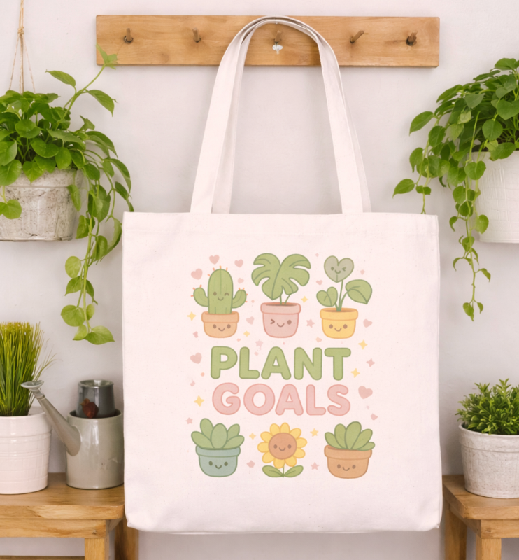 Kawaii "Plant Goals" Plant Lover's Tote Bag