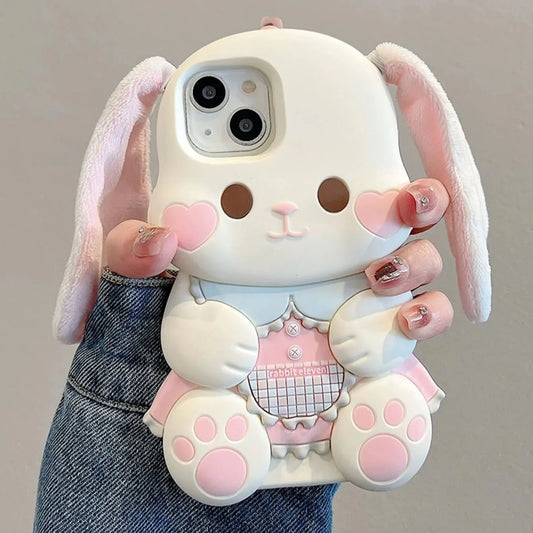 Funda para iPhone con orejas de conejo de peluche