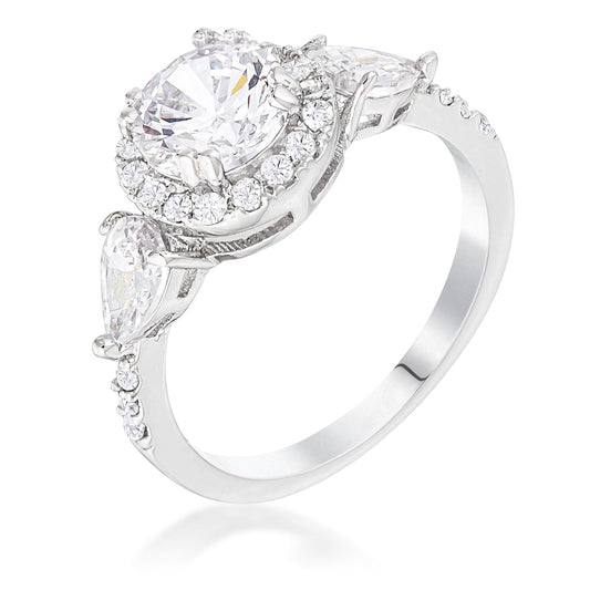 3-Stone CZ Round Halo Pear Wing Ring
