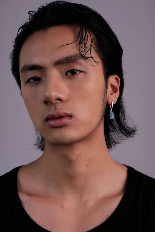 Raw Aquamarine Drop Earrings - Unique Blue Stone Design