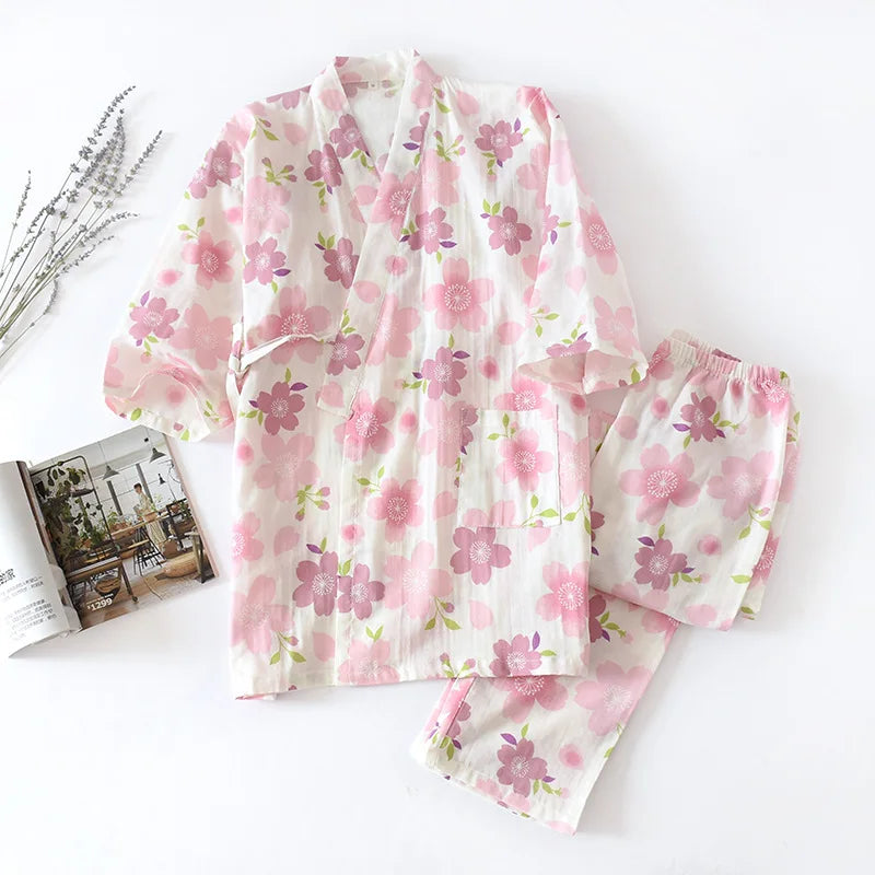 Kawaii Kimono Style Floral Pajamas