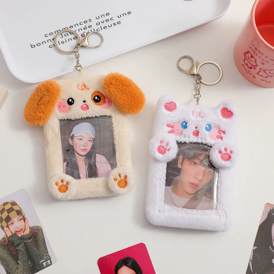 Porte-cartes photo en peluche avec porte-clés