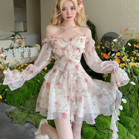 Floral Off-Shoulder Chiffon Dress
