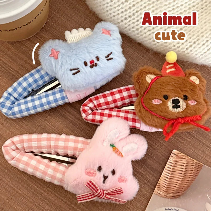 Pinces à cheveux animaux en peluche mignons