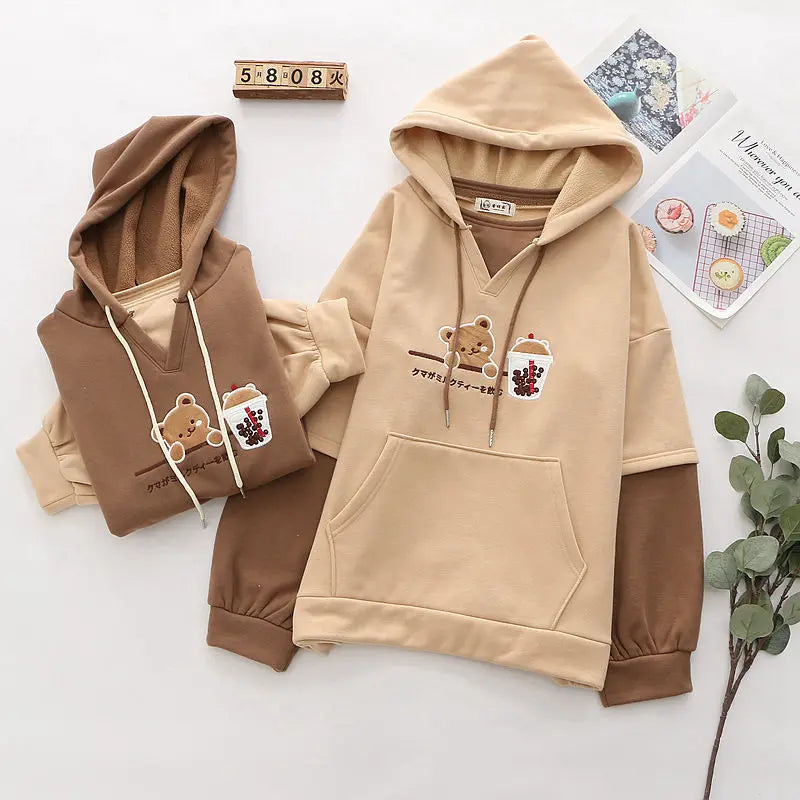 Sweat à capuche ours en peluche Boba Tea
