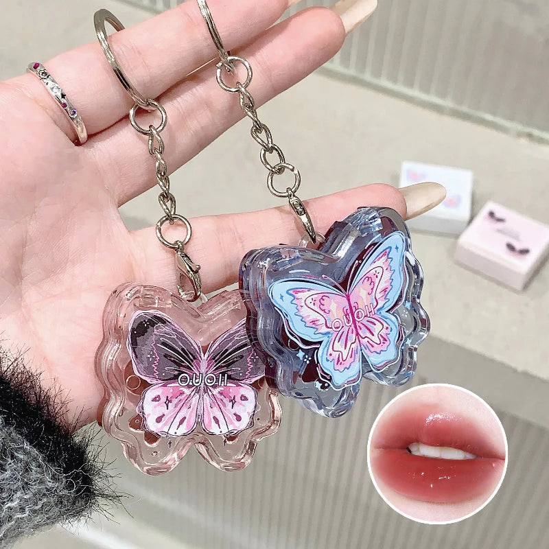 Porte-clés brillant à lèvres papillon