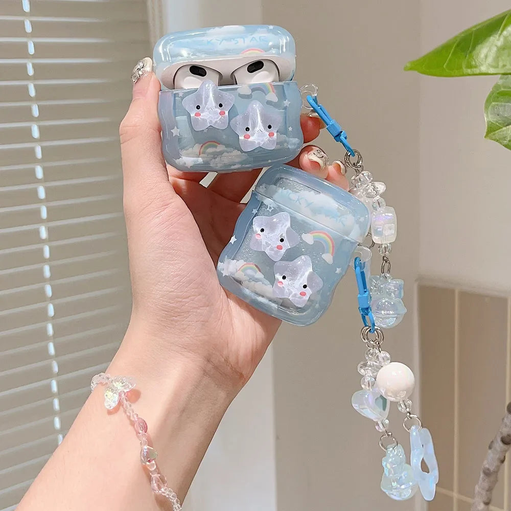 Étui pour AirPods avec motif arc-en-ciel, étoiles et nuages