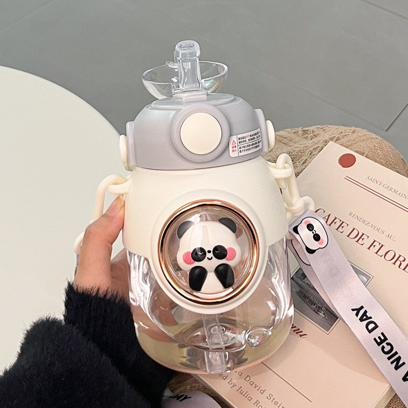 Botellas de agua con forma de animal con tapa y pajita