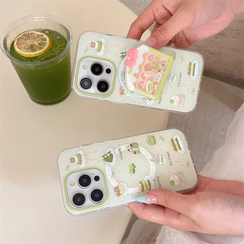 Support de téléphone gâteau matcha kawaii