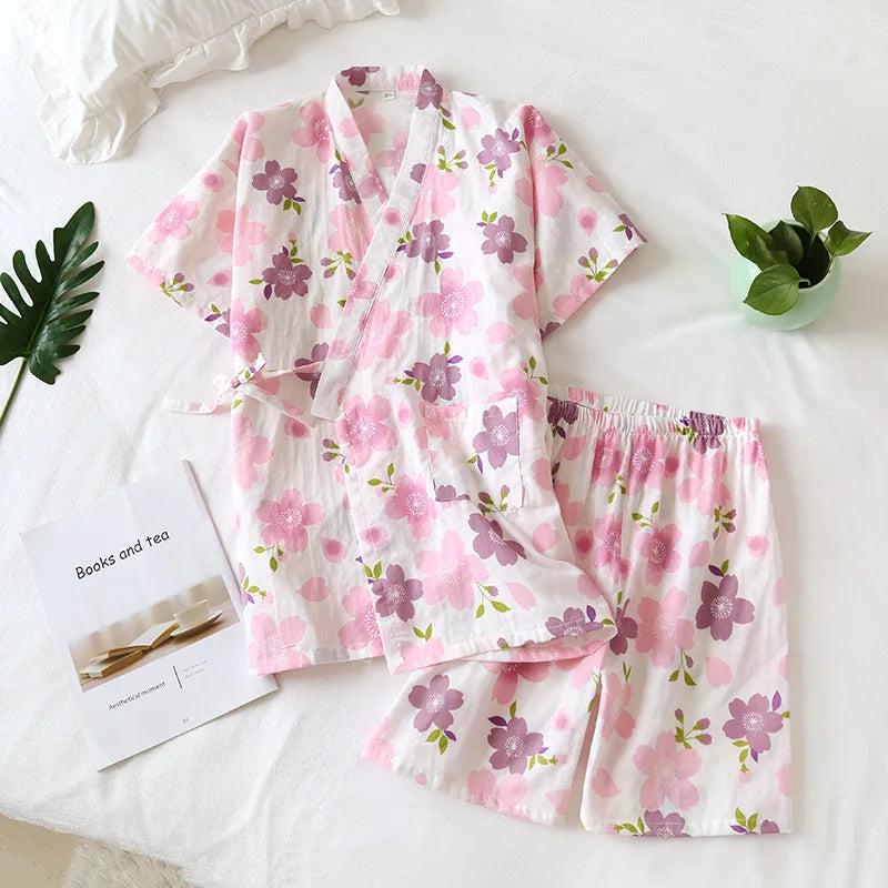 Kawaii Kimono Style Floral Pajamas