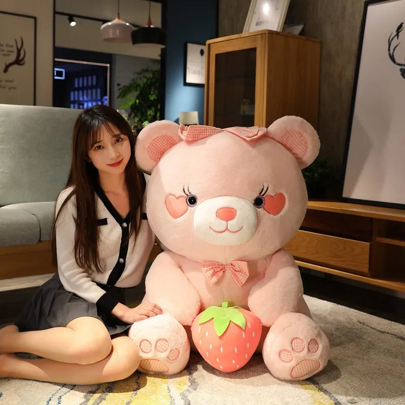 Peluches ours fraise rose