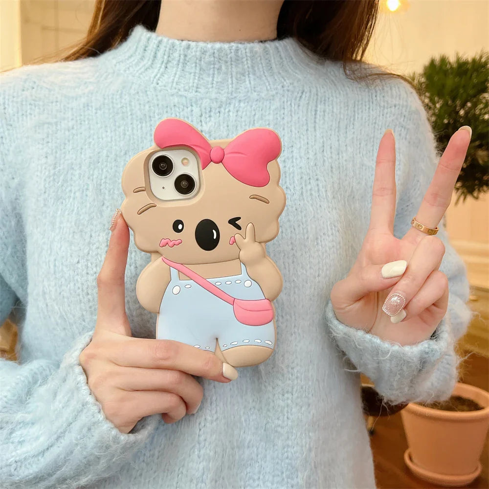 Coque iPhone Koala à nœud rose