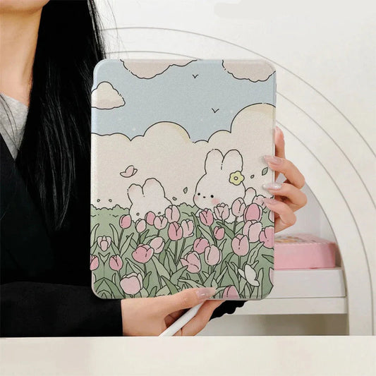 Kawaii Tulips & Bunnies Tablet Case