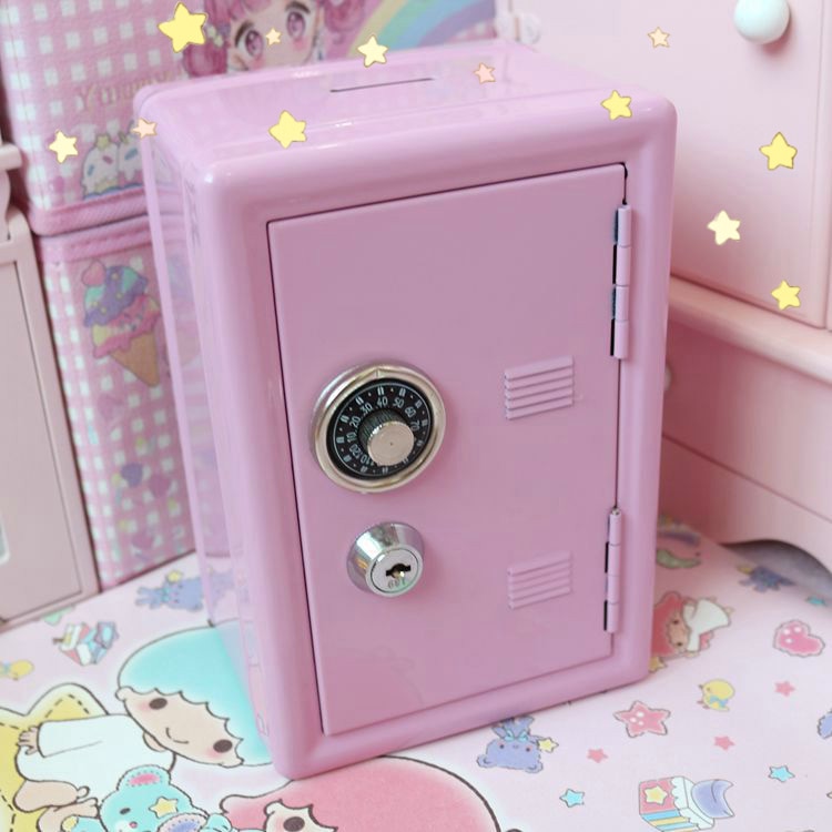 Pequeña caja fuerte rosa