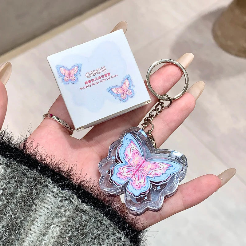 Porte-clés brillant à lèvres papillon