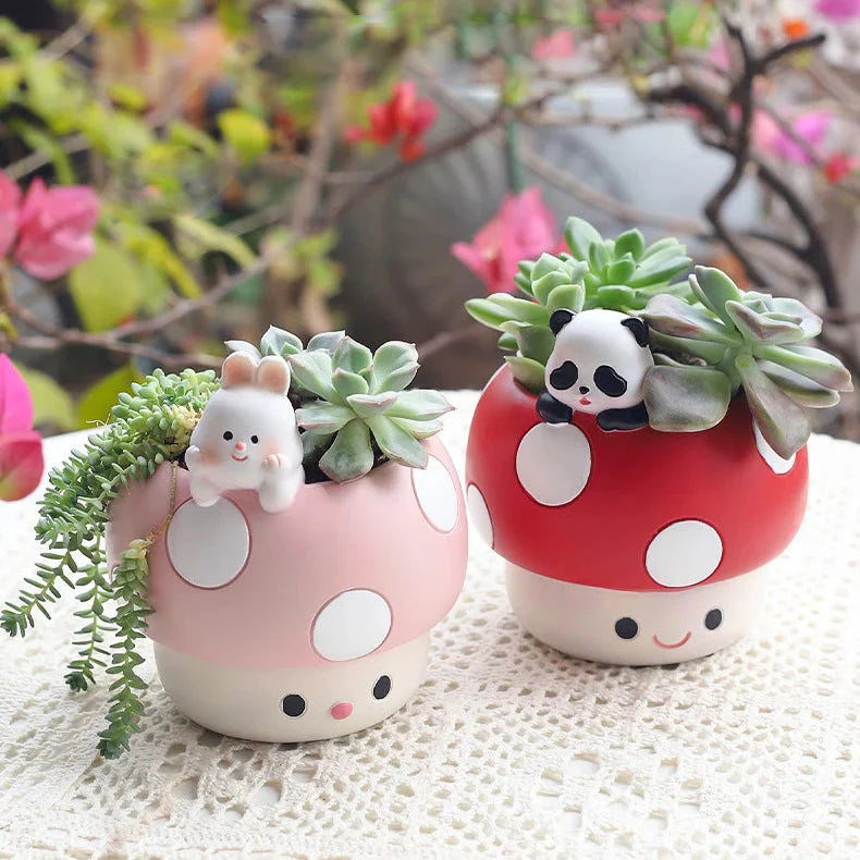 Pots de plantes succulentes en forme de champignons kawaii