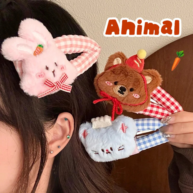 Pinces à cheveux animaux en peluche mignons