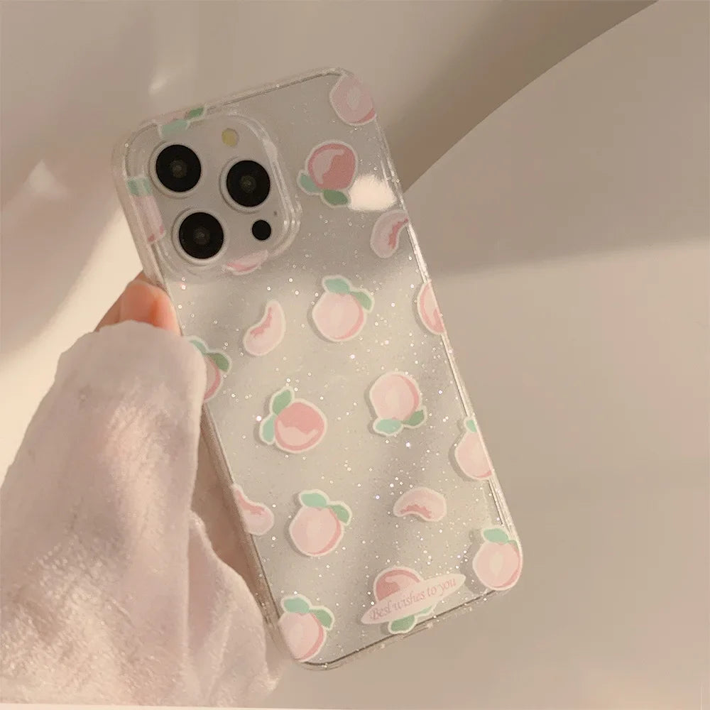 Coque iPhone à paillettes pêche