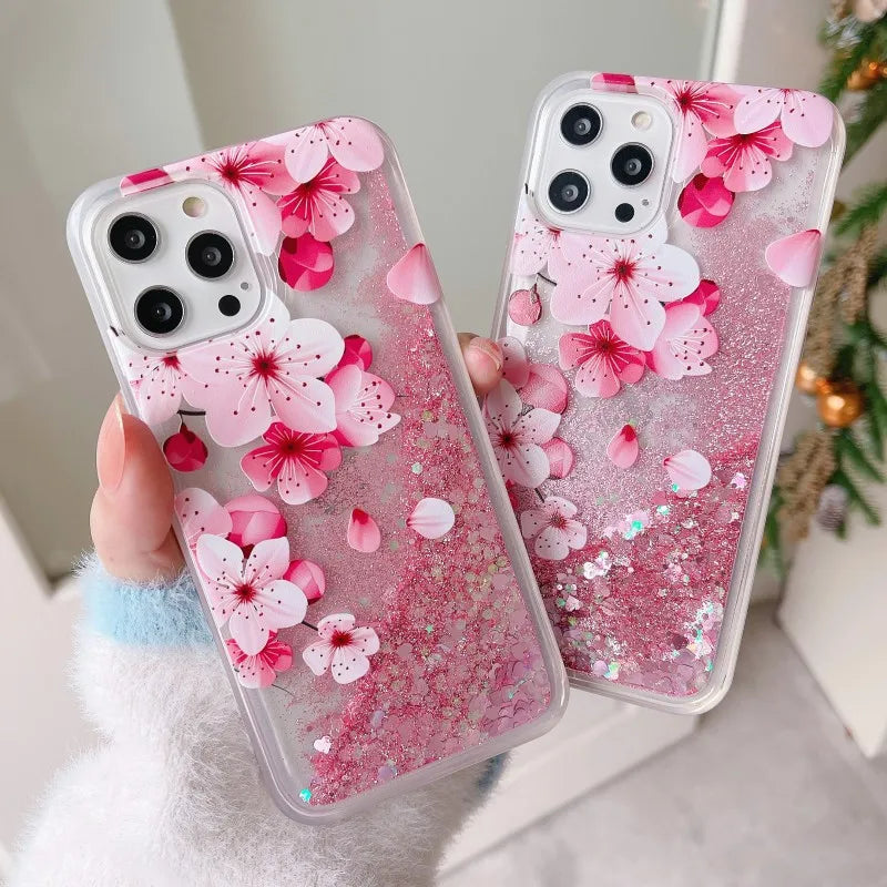 Coque iPhone Paillettes Liquides Sakura