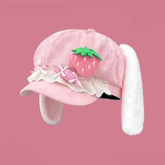 Kawaii Strawberry Bunny Hat
