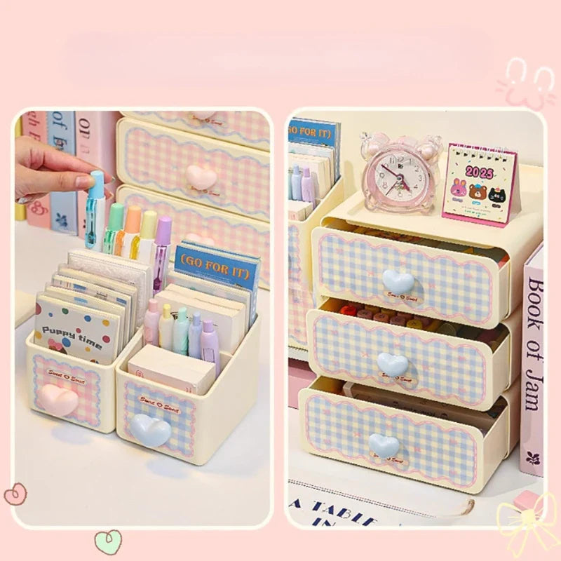 Pastel Gingham Desktop Stationery Organizer