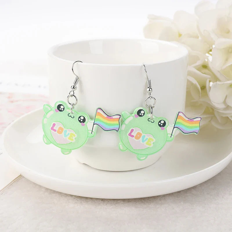 Boucles d'oreilles en acrylique grenouille kawaii