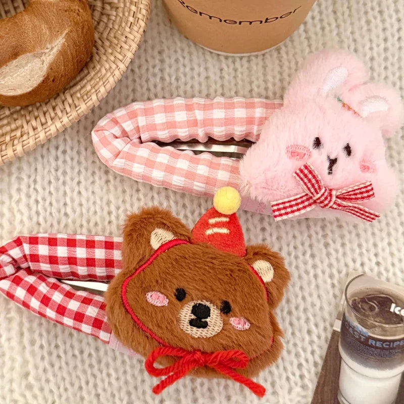 Pinces à cheveux animaux en peluche mignons