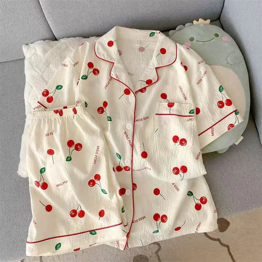 Cute Cherry Print Summer Pajama Set