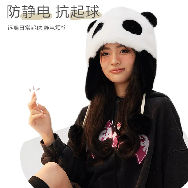 Chapeau panda en peluche