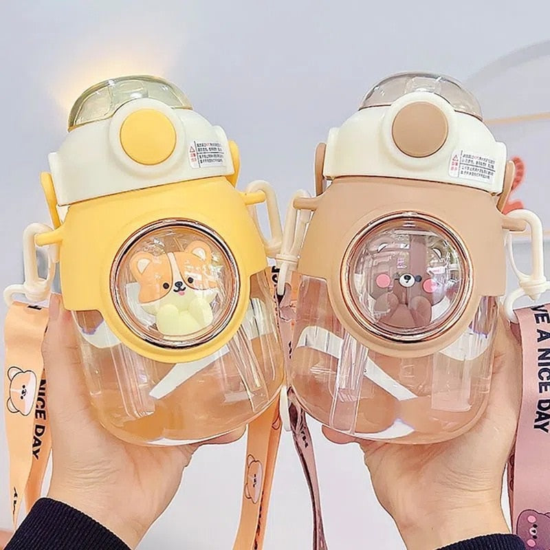 Botellas de agua con forma de animal con tapa y pajita