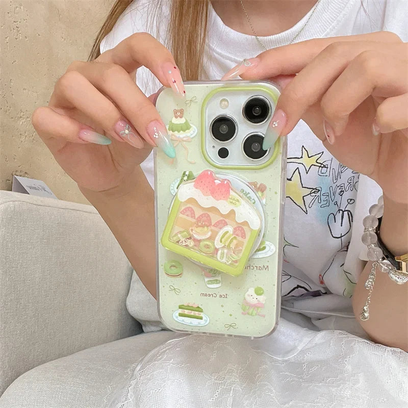 Support de téléphone gâteau matcha kawaii