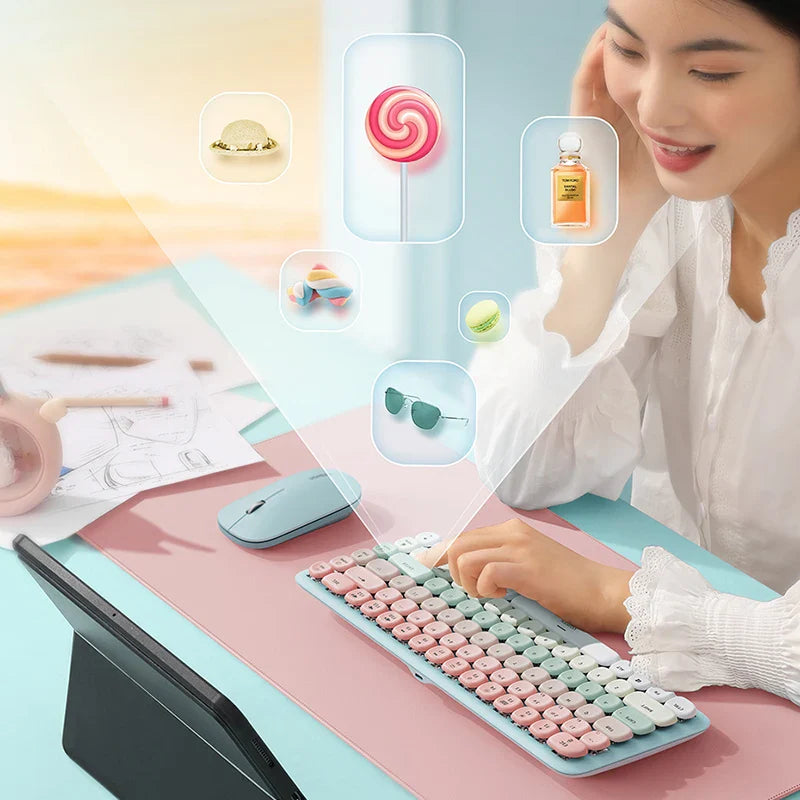 Clavier sans fil rose pastel et vert