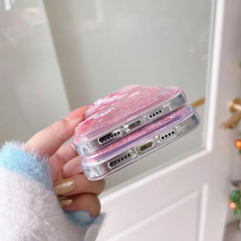 Coque iPhone Paillettes Liquides Sakura