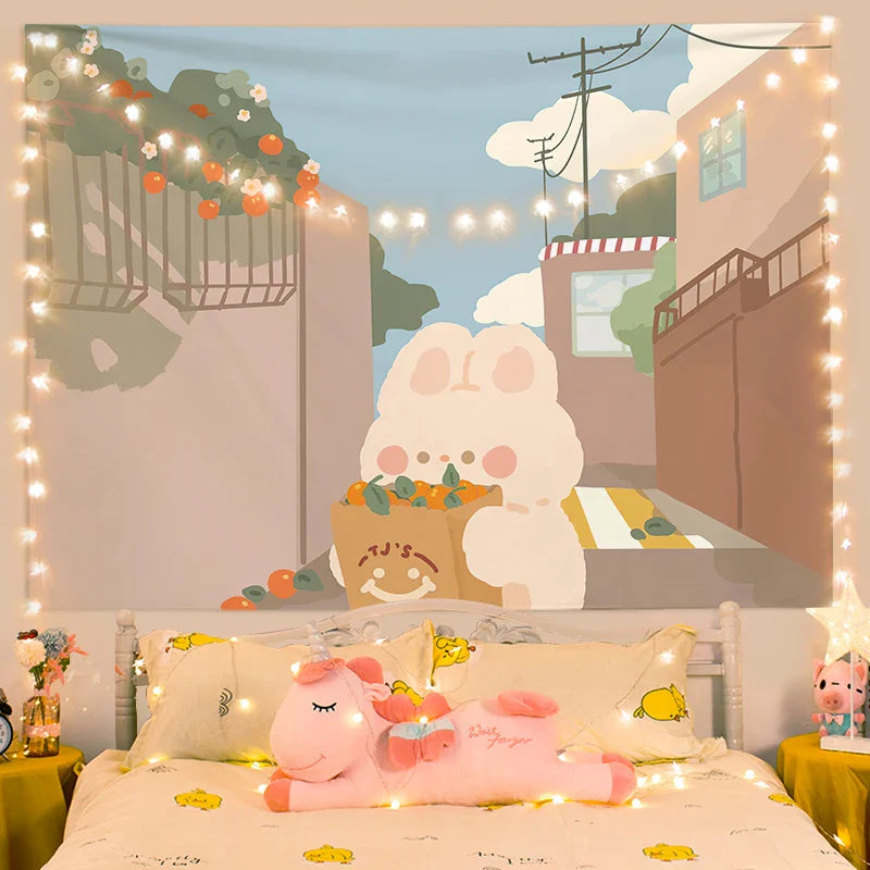 Tapiz de pared de conejito kawaii
