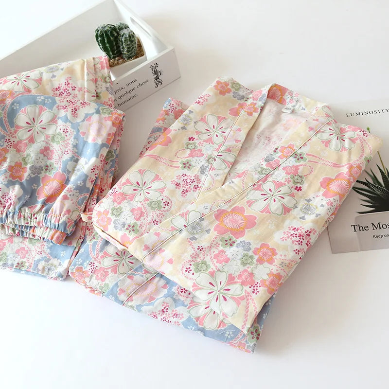 Kawaii Kimono Style Floral Pajamas