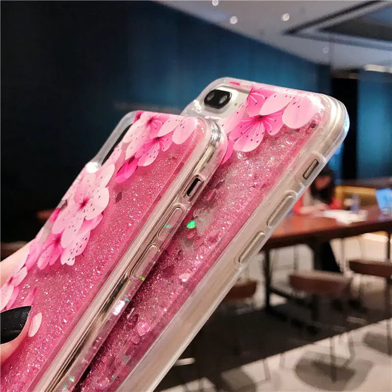 Coque iPhone Paillettes Liquides Sakura